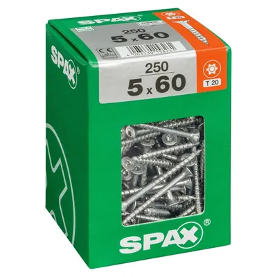 Immagine prodotto di Set 250 viti SPAX Torx in acciaio a testa svasata, Diam.5 mm x L.60 mm