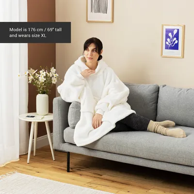 Produktbild von HOMELEVEL Uni Fleece Hoodie Pullover - Pulli mit Kapuze für Damen und Herren - Kuschel Sweatshirt oversized - Kuschelpullover - 100% Polyester