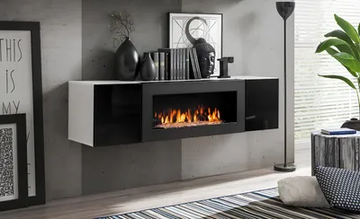 Zdjęcie produktu dla Designerska szafka wisząca do salonu z kominkiem meble drewniane nowoczesne