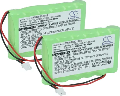 Produktbild von vhbw 2x Akku Ersatz für Visonic BAT301179, 103-303689, 103-300691, 103-301179, BATPM30 für Alarmanlage, Alarmsystem (1500 mAh, 7,2 V, NiMH)