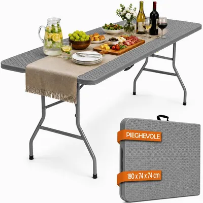 Klapptisch HDPE Rattan-Optik grau 180x74x74 cm