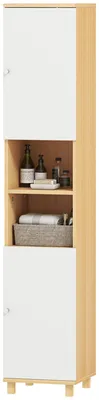Produktbild von Badezimmerschrank mit 2 Schr?nken und offenen Regalen, verstellbare Einlegeb?den, 30 x 30 x 166 cm, Wei? und Holz