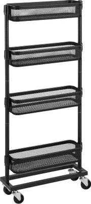 Immagine prodotto di Carrello a 4 livelli, scaffale a nicchia, carrello da cucina, scaffale da bagno, scaffale da cucina, salvaspazio, facile da montare, cucina, ufficio, bagno, soggiorno, nero
