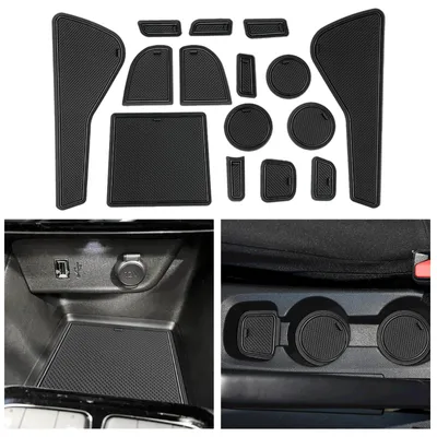 Image de Compatible avec l'Opel Corsa F 2020-2024 et 2025, tapis en caoutchouc pour la console centrale, tapis antidérapants pour les porte-gobelets, tapis en caoutchouc pour l'accoudoir, accessoires pour la Corsa F avec frein à main (noir)