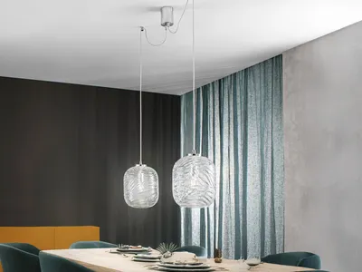 Produktbild von 2-flammige LED Pendelleuchte Klarglas Schirme für Esstisch, Abhängung bis 250cm