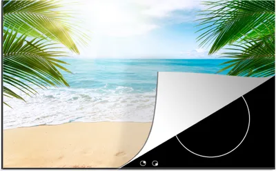 Produktbild von KitchenYeah© Herdabdeckplatte Strand - Sand - Meer - Palme , 81x52cm, Küche Deko, Glaskeramikkochfeld Herdabdeckung, Abdeckplatte fùr Kochfeld