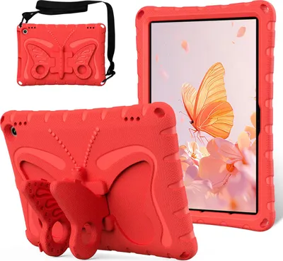 Produktbild von Kinder Hülle für Amazon Fire HD 10 (13th/11th Gen, 2023/2021) Leicht Stoßfeste EVA Kindgerechtes Schutzhülle mit Schultergurt, Schmetterlings-Ständer Rot