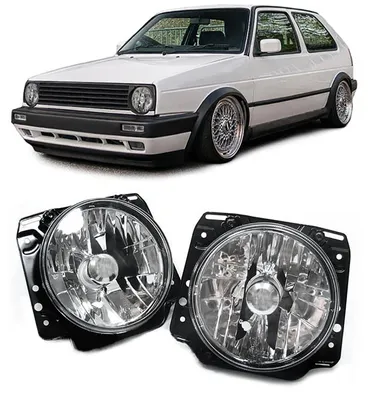 Productafbeelding van Koplamp links/rechts, H4, chroom, voor VW Golf 2, bouwjaar 1983-1991, helderglas