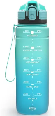Produktbild von Ibenzoa® Trinkflasche mit Zeitmarkierungen – Tritan, auslaufsicher mit Sicherheitsverschluss & Silikondichtung, BPA-frei, Flip-Top, 5 Größen (500 ml–2 l), 14 Farbverläufe