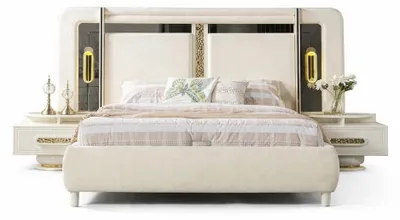 Produktbild von Schlafzimmer Set Modern Weiß Goldeinsätze Designer-Set Minimalismus