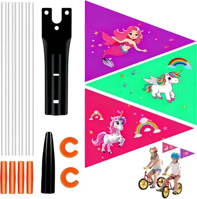 Produktbild von Kinderfahrradflagge 3 Stück, mit Flaggenmast, bunt, Fahrradzubehör für Kinderfahrrad