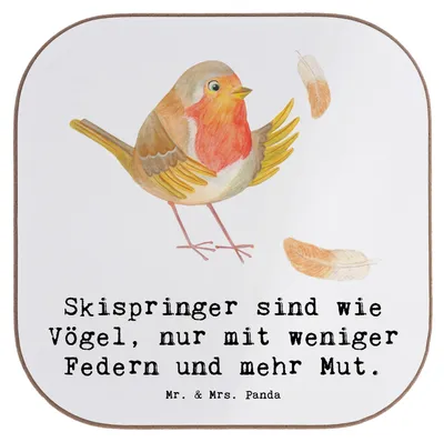 Produktbild von Mr. & Mrs. Panda Untersetzer Glas Skispringen Mut - Weiß - Geschenk, Flaschenuntersetzer, Ausdauer, Sportler, Sport, Luftakrobatik, Holzuntersetzer, für Gläser, Tassen