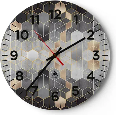 Produktbild von Wanduhr - Rund - Glasuhr - Geometrisch Abstraktion Sechsecke - 30x30cm - Schleichendes Uhrwerk - Lautlos - zum Aufhängen bereit - Dekoration Modern - Wanddekoration aus Glas - C4AR30x30-4776