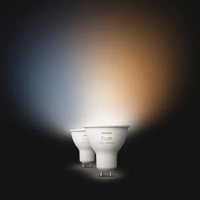 Obrázek produktu pro Philips Hue White ambiance GU10 – chytré bodové světlo – (2 kusy), Chytrá žárovka, Bluetooth/Zigbee, Bílá, LED, GU10, GU10