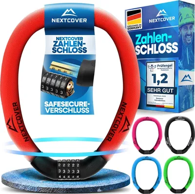 Produktbild von NEXTCOVER® Fahrradschloss mit Zahlencode - Das Original - [SAFESECURE] hohe Sicherheit I Schloss mit 5- stelliger Zahlencode, Zahlenschloss Fahrrad