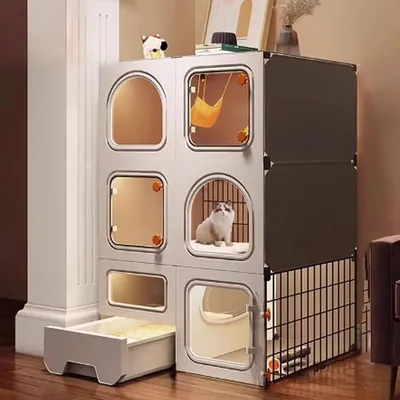 Produktbild von Katzenkörbchen mit Deckel und ausziehbarer Katzentoilette