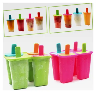 Produktbild von Silikon-Eisformen, Set für Eis am Stiel, BPA-frei, FDA-, Lebensmittelqualität, mit Sticks und Tropfschutz (Grün+Rosenrot)