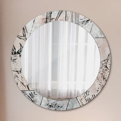 Produktbild von Wohnzimmer Spiegel - Mirror zum Wandspiegel Schlafzimmer – Schminkspiegel - Tiere Abstrakt - Runder: Ø70cm