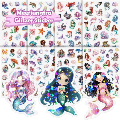 Productafbeelding van Meerjungvrouw Stickers voor Kinderen, 8 Stuks met Glittereffect