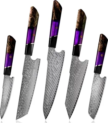 Produktbild von Set Damast Küchenmesser Tokiwa - Lila, 5-teiliges Premium Set KP35119