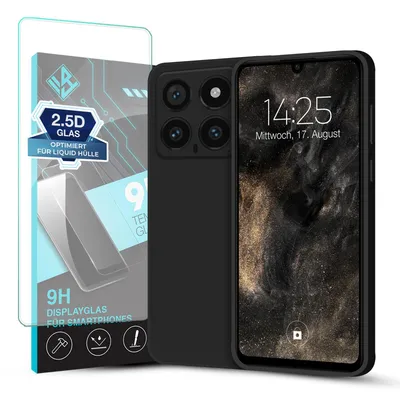 Produktbild von Hülle für Xiaomi 14 Pro mit 9H Displayglas Displayschutz Case Cover Bumper Smartphone Softgrip Schutzhülle Farbe: Schwarz