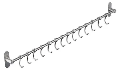 Produktbild von Küchenschiene, Edelstahl-Utensilienhalter, rostfrei, Hängeschiene, Topf- und Tassenablage mit 12 Haken, bohrfreie Montage