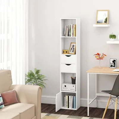 Produktbild von Bücherregal mit Schubladen und Tür | Weiß | 30x24x158cm