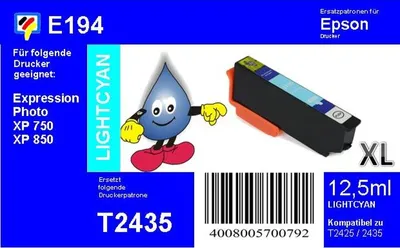 Produktbild von Dr. Inkjet Ersatzpatrone - lightcyan - mit 12,5ml Inhalt ersetzt T2435