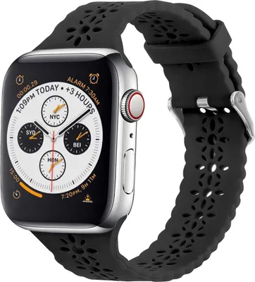 Produktbild von Strap-it Apple Watch Silikonarmband mit Muster (Schwarz) - Große: 42 - 44 - 45 - 49mm