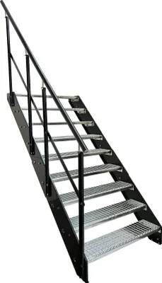 Obrázek produktu pro Ocelové příčkové schodišťové rošty 9 stupňů zábradlí vlevo - pozinkované a antracitově práškově lakované strany - (š x v x h) 80 x 171 x 177 cm