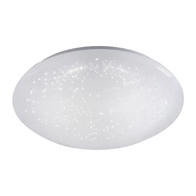 A white, oval-shaped LED ceiling light with a star-like pattern.