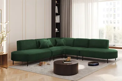 Produktbild von Ecksofa Designersofa VALENCIA in Stoff Noel Dunkelgrün Universal