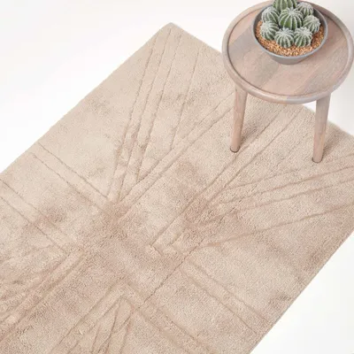 Produktbild von HOMESCAPES 100% Baumwolle Teppich Union Jack Uni geprägte Matte Beige, 50x80 cm