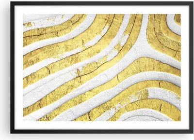 Produktbild von Gerahmtes Poster - Schwarzer Rahmen - Abstraktion Gold Weiß - 70x50 cm - Wand Bild - Wanddeko - Wandbilder - Kunstposter - Wandposter - Bilderrahmen - Bilder - Kunstdruck - P2BAA70x50-4511