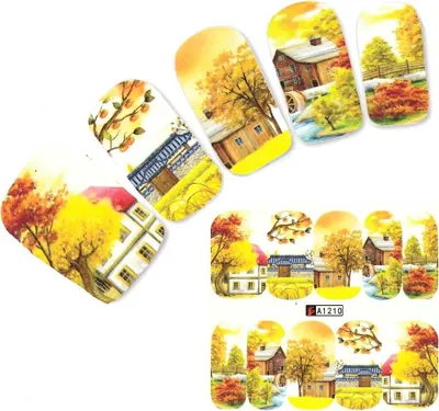 Produktbild von Tattoo Nail Art Aufkleber Bunte Blätter Bäume Haus Nagel Sticker