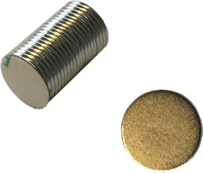 Produktbild von 20 Stück selbstklebende N35 Neodym-Magnete Metall, silber, 9,5 x 0,75 mm dick