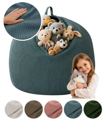 Produktbild von MEBLE ODNOWA, Kinder-Pouf, Spielzeug-Organizer, Spielzeugtasche, Blau, Pouf Kinderzimmer, Pouf mit Reißverschluss, Pflegeleicht, Waschbar