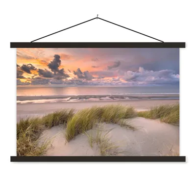 Produktbild von MuchoWow® Textilposter Sonnenuntergang - Düne - Strand - Pflanzen - Meer 120x80 cm mit schwarzem Rahmen - Wanddeko