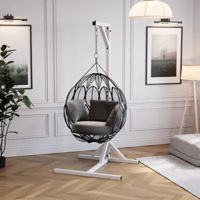 Produktbild von QLS Hängesessel Gestell Stahl mit Haken 212 cm Stabil bis 100kg Outdoor Weiß 11262