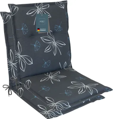 Produktbild von LILENO HOME Gartenstuhl Auflagen als [2er Set - Niedriglehner] in Grafik-Blume Blau - bequeme Liegen als Sitzauflagen für Gartenmöbel - Stuhlkissen für Gartenstühle und Klappstühle