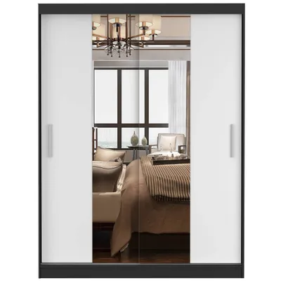 Produktbild von Schwebetürenschrank Kleiderschrank Schrank Garderobe Spiegel Vista 01 (Schwarz/Weiß) + Spiegel 150cm