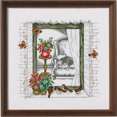 Produktbild von Permin Kreuzstich Stickpackung "Sommerfenster", Zählmuster, 24x24cm, 92-9176