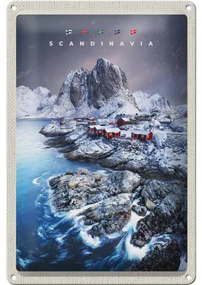 Produktbild von Blechschild Reise 20x30cm Skandinavien Schnee Meer Gebirge