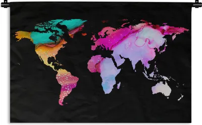 Produktbild von MuchoWow® Wandteppich Wandbehang Weltkarte - Aquarell - Regenbogen 90x60 cm Tapisserie Dekoration Wandtuch - Wandskulpturen - Bildteppich