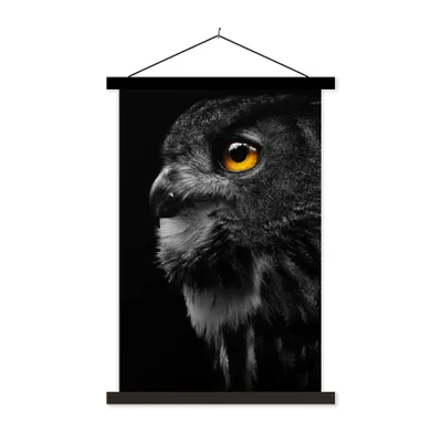 Produktbild von MuchoWow® Textilposter Eule - Vogel - Schwarz - Porträt 60x90 cm mit schwarzem Rahmen - Poster Wohnzimmer