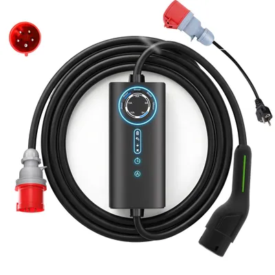 Produktbild von Junsun EV-Ladegerät, 11 kW, 8 Meter Kabel, Typ 2, 3-phasig, 6-16A, mit 3,5 kW Adapter