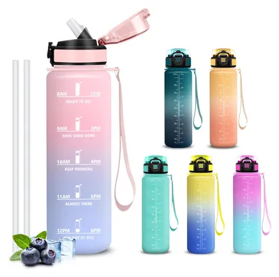 Produktbild von Mujigaga Trinkflasche 1l auslaufsicher mit Zeitmarkierung, Sport Wasserflasche