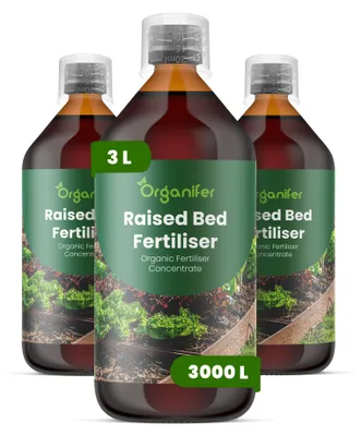 Obrázek produktu pro Vyvýšené Záhony Tekuté Hnojivo 3x1 L – 2-1-8 NPK – Pro Vyvýšené Záhony – Podporuje Zdravé Kultúrne Rostliny & Stabilné Výnosy – Organifer
