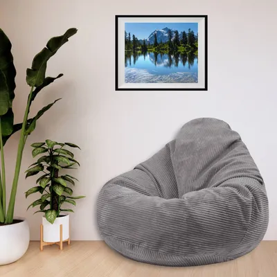 Produktbild von Dreamroots Sitzsack, Puff 90x90x100 cm, Sitzsack mit Füllung, Sitzsack mit Fußhocker, Sitzsack mit Bezug Frost Gray
