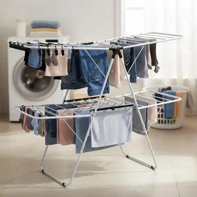 Imagen del producto de Soporte plegable para ropa de 2 piezas con pinzas ajustables